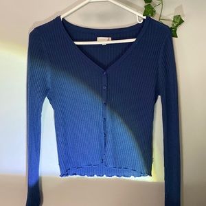 An all blue long sleeve button down shirt